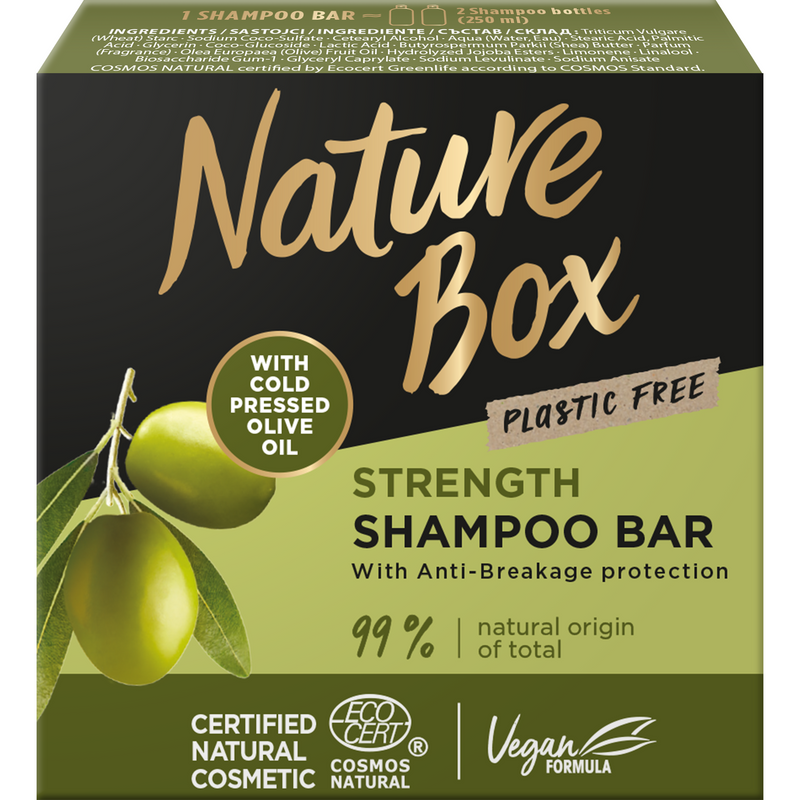 Sampon solid fortifiant Nature Box cu ulei de masline presat la rece, 85 g