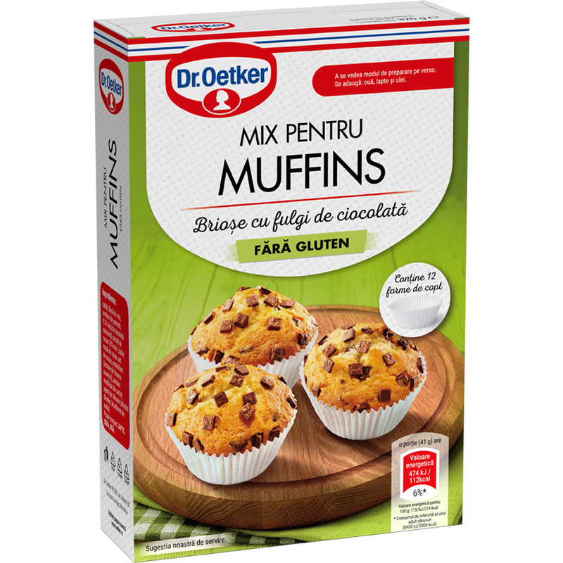 Dr.Oetker Mix pentru Muffins fara Gluten cu gust de Vanilie si fulgi de Ciocolata, 320g