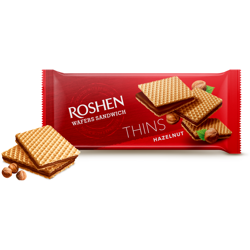 Roshen Napolitana Thins Hazelnut, 55g