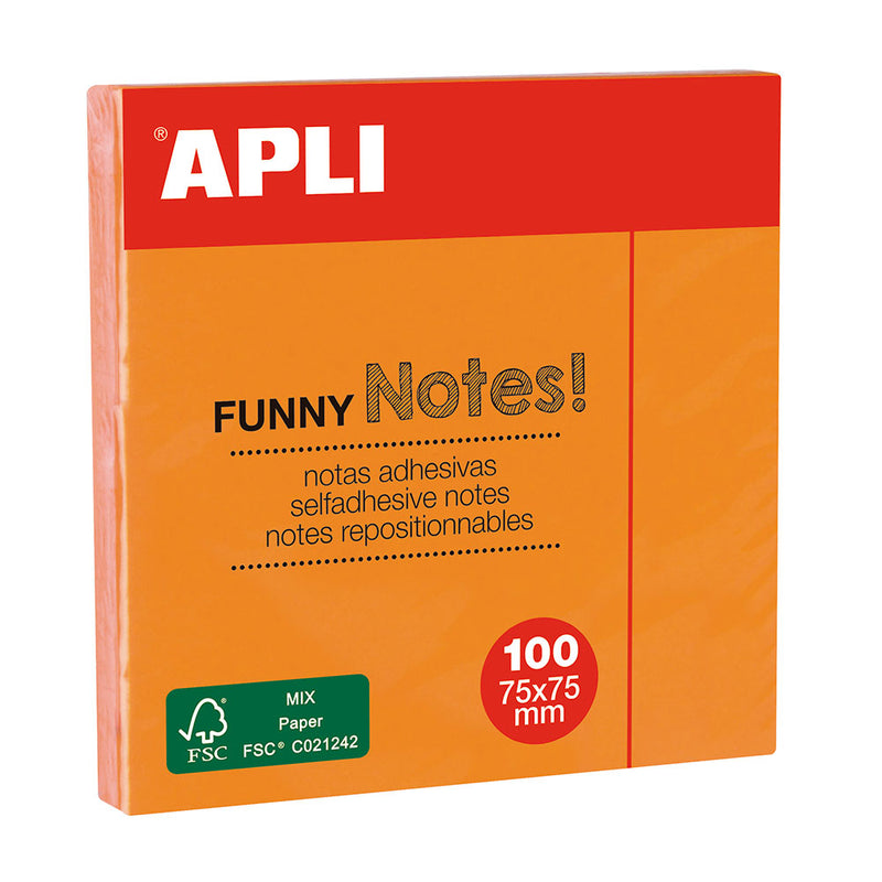 Apli Notite adezive 75x75mm, 100 file, portocaliu