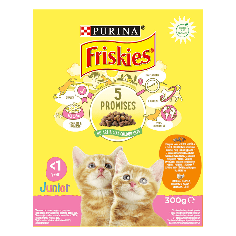 FRISKIES Junior cu Pui, Lapte si Legume, hrana uscata pentru pisici, 300 g