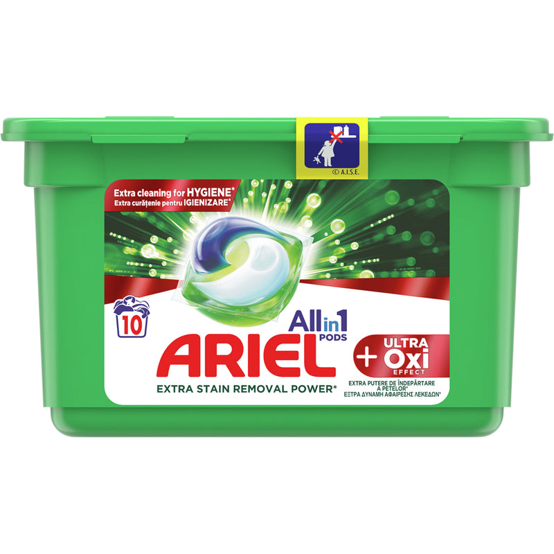 Detergent Capsule de Rufe Ariel All in One Oxi, 10 Spalari, 10 Capsule
