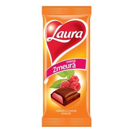 Laura tableta cu lapte umpluta cu crema (35%) de zmeura, 80 g