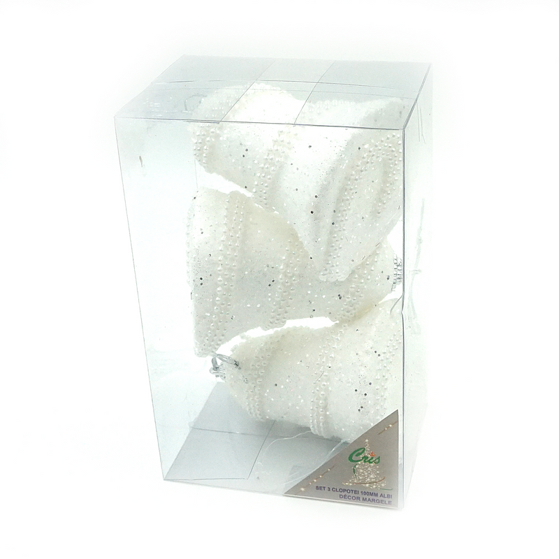Set 3 clopotei 10mm albi decor margele