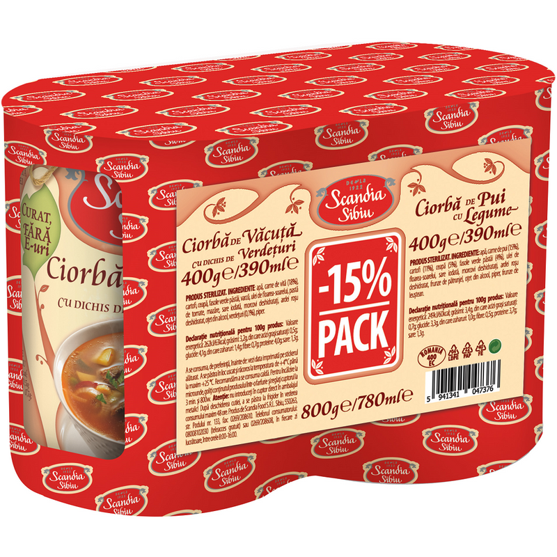 SCANDIA SIBIU Pachet Ciorba de vacuta & Ciorba de pui cu legume, 2x400g -15%