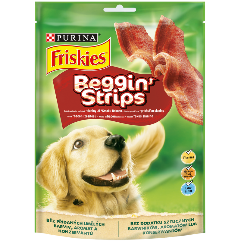 FRISKIES Beggin Strips cu vita, recompense pentru caini, 120 g