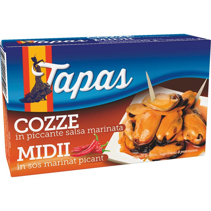 Tapas Midii (Mytilus galloprovincialis) in sos marinat picant, 112 g
