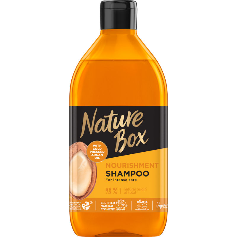 Sampon Nature Box, pentru par lung, cu ulei de argan 100% presat la rece, vegan, 385 ml