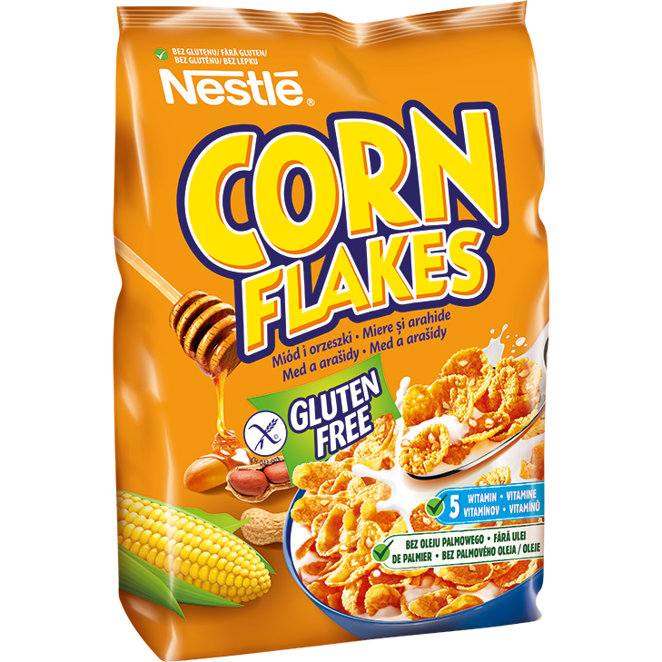 Nestle cereale pentru mic dejun corn flakes miere si arahide, 450g