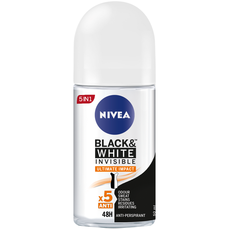 NIVEA deodorant roll-on feminin Black & White Invisible Ultimate Impact, 50 ml