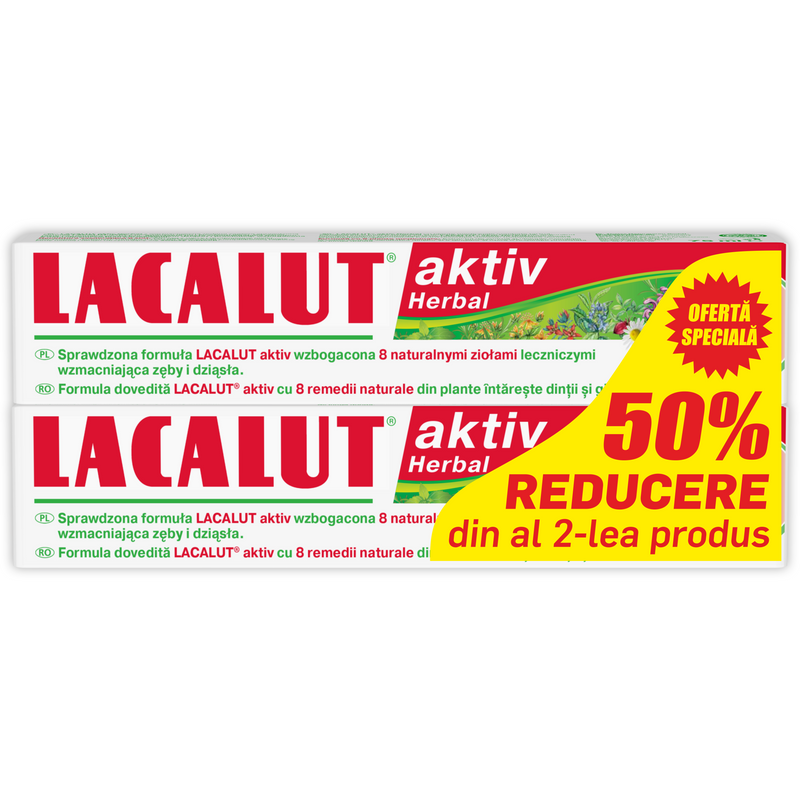 Set Lacalut Aktiv Herbal Pasta de dinti 1+1-50% din al doilea produs