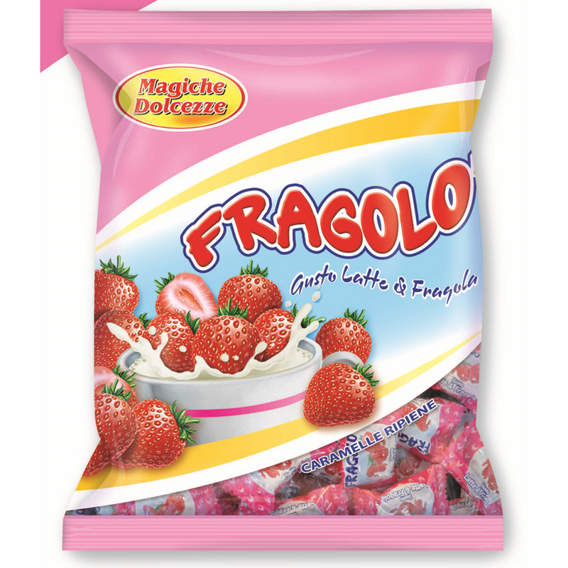 Caramele umplute cu crema cu gust de lapte si capsuni punga 250g, Finazzi