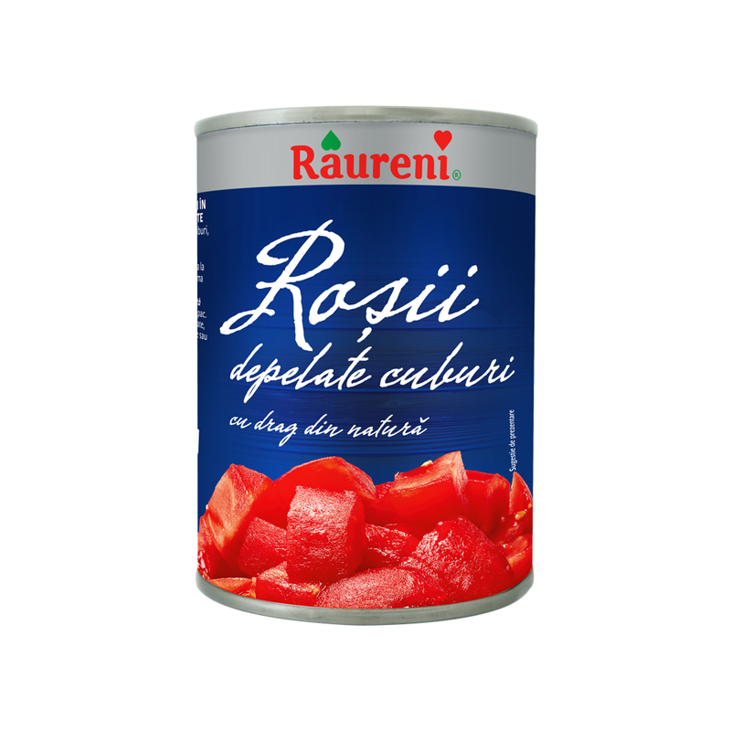 Raureni rosii depelate cuburi in suc de rosii proaspete cutie, 380g