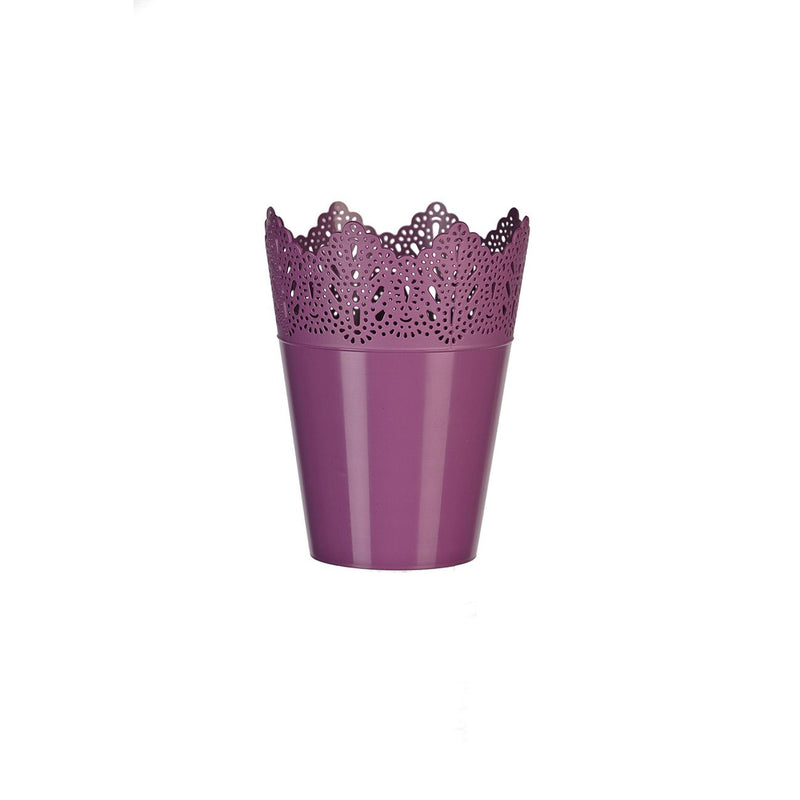 Koronka ghiveci dantelat din plastic mov, 12 cm