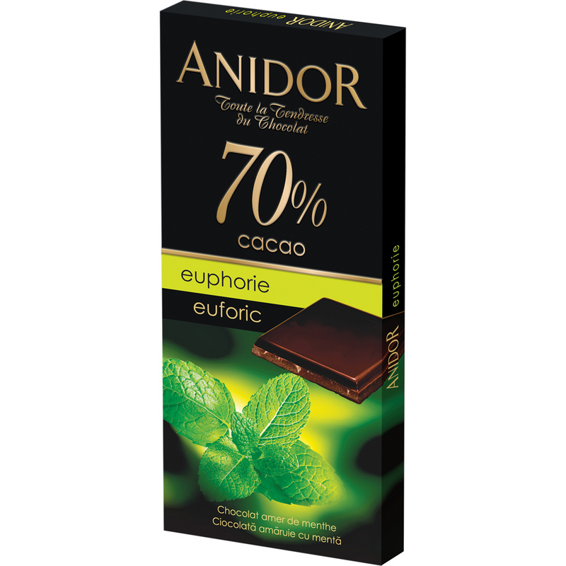 Anidor ciocolata amaruie 70% cu menta, 85 g