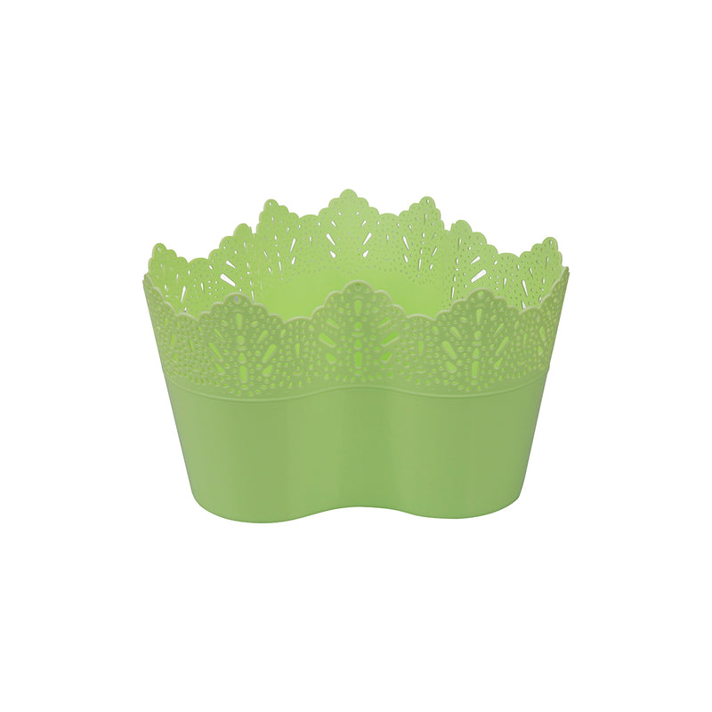 Koronka ghiveci dantelat triplu din plastic verde, 25 cm