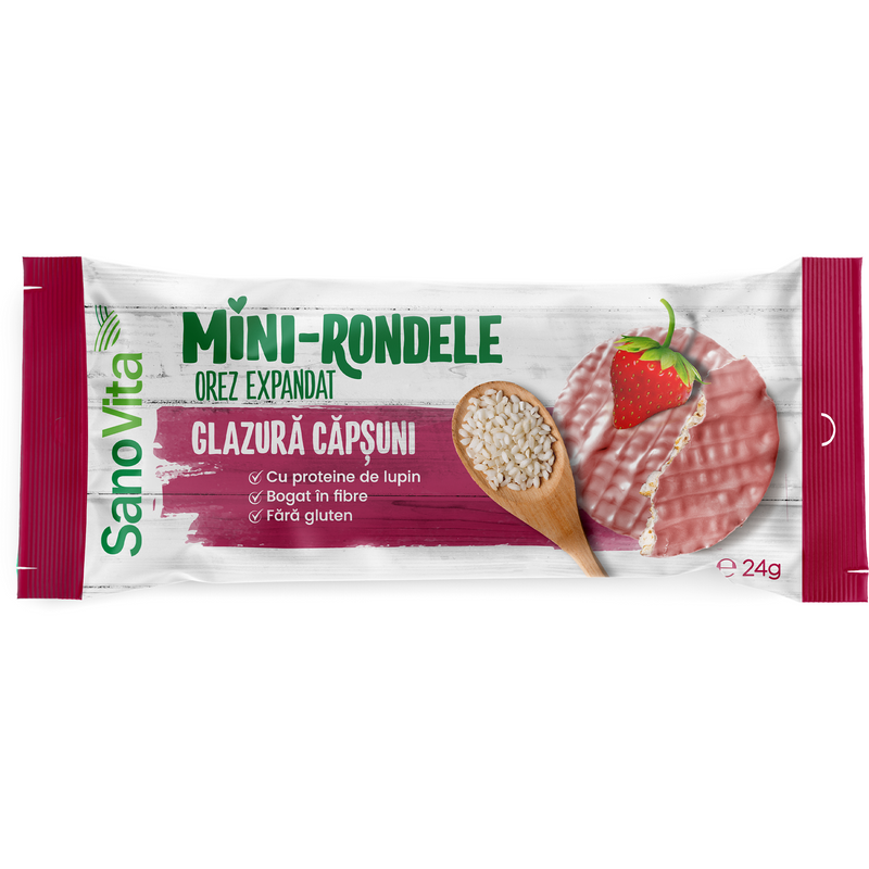 Mini-rondele din orez cu glazura de capsuni, 24g