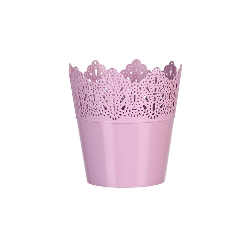 Koronka ghiveci dantelat din plastic roz, 16.5 cm