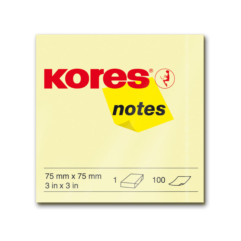 Kores Notite adezive 75x75mm, 100 file, galbene