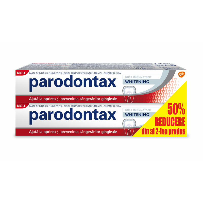 Pachet promo pasta dinti Parodontax Whitening 75 ml: 50% reducere din al 2 lea produs