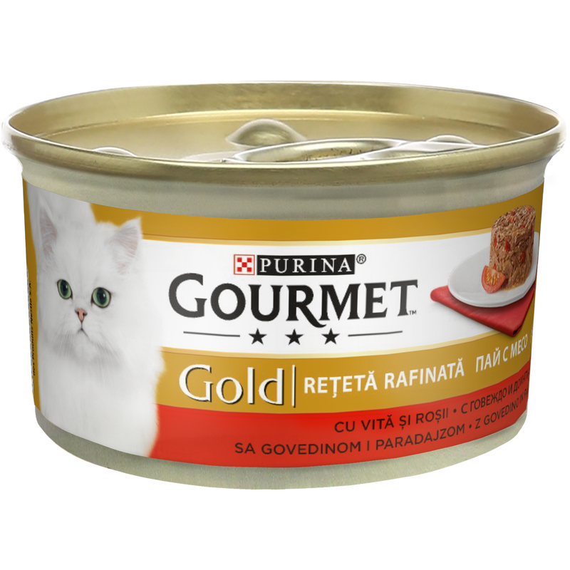 GOURMET GOLD Savoury Cake cu Vita si rosii, hrana umeda pentru pisici, 85 g