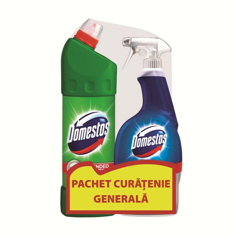 Pachet curatenie Domestos dezinfectant gel 1L + Domestos spray dezinfectant 750ml
