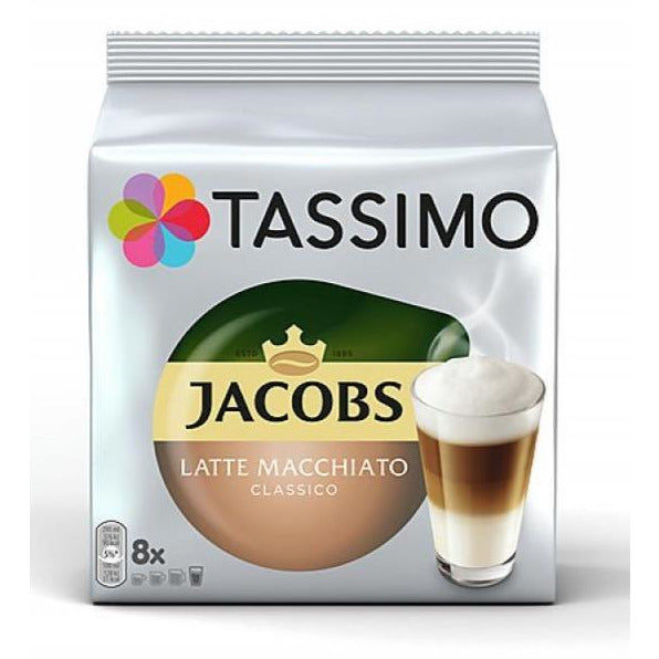 Cafea Tassimo Jacobs Latte Macchiato, 2 x 8 capsule cafea si lapte, 8 bauturi x 295 ml, 264 gr