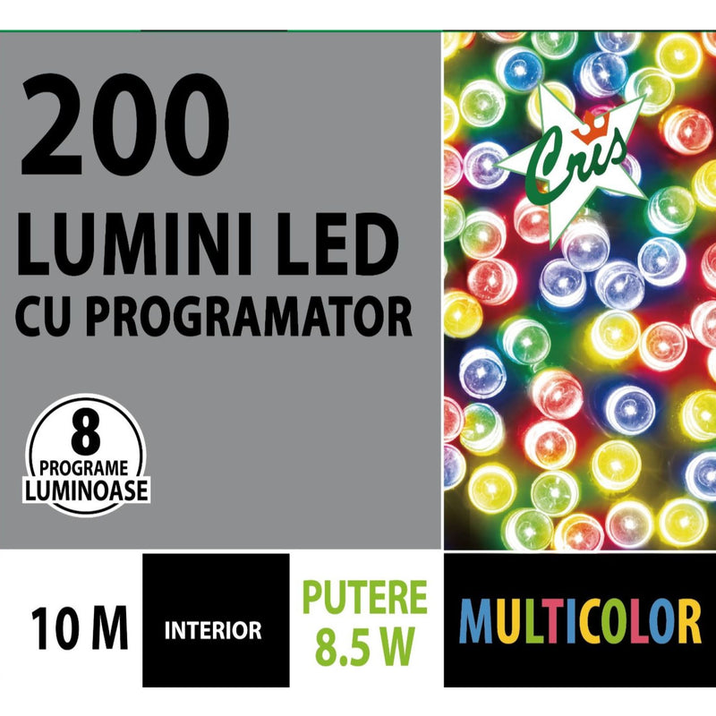 Instalatie sir 200 led, multicolor, 8 functii, lungime 10m