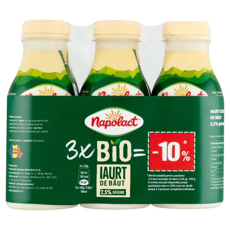 Napolact Bio Iaurt de baut 2,5% grasime 3 x 330g (990g)