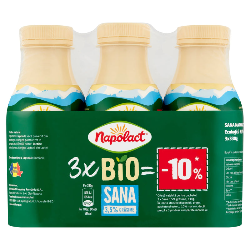 Napolact Bio Sana 3,5% grasime 3 x 330g (990g)