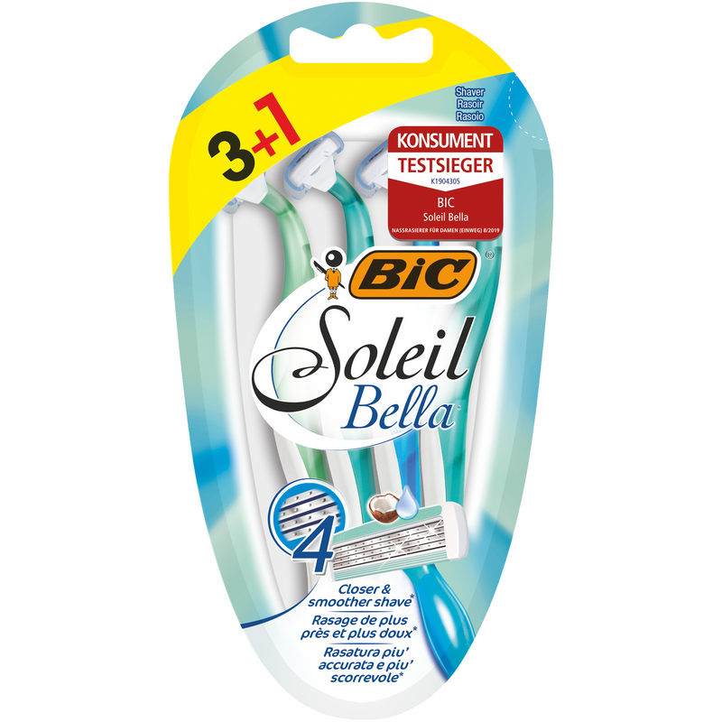 Aparat de Ras pentru femei BIC Soleil Bella, 4 lame, pachet promo, 3+1 bucati