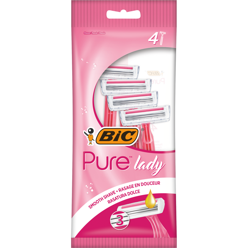Aparat de Ras pentru femei BIC Pure Lady, 3 lame, pachet standard, 4 bucati, roz
