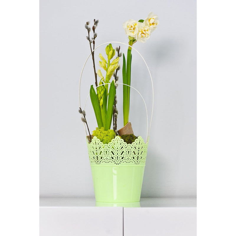 Koronka ghiveci dantelat din plastic verde, 16.5 cm