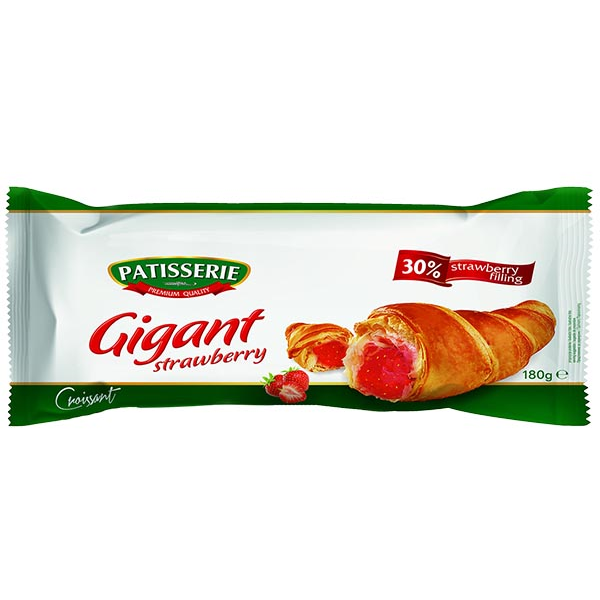 Patisserie croissant gigant cu gust de capsuni, 180 g