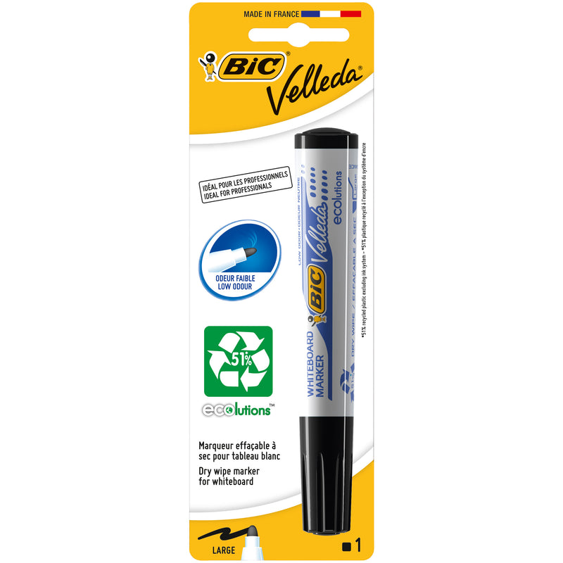 Marker de tabla alba BIC Velleda 1701 ECOlutions, varf gros rotund, negru, 1 bucata