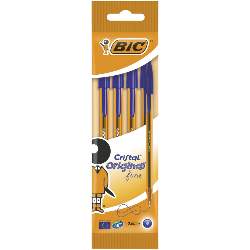 Pix BIC Cristal Original Fine, 0.8 mm, albastru, 4 bucati