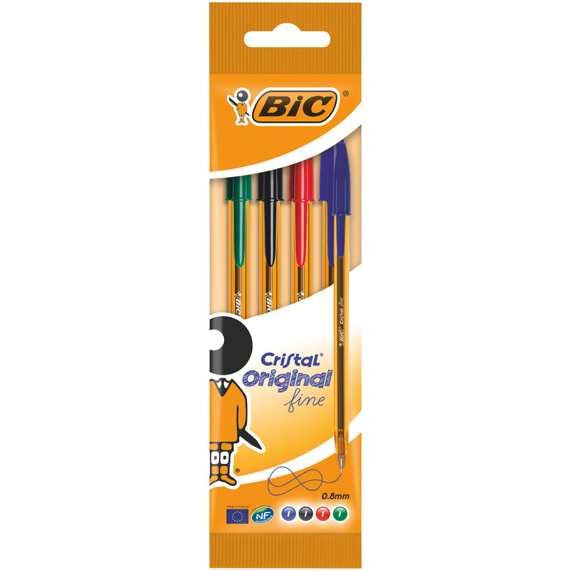 Pix BIC Cristal Original Fine, 0.8 mm, diverse culori, 4 bucati