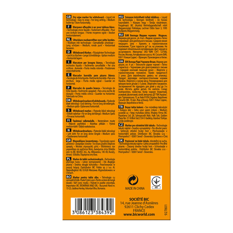 Marker de tabla alba BIC Velleda Liquid, varf gros rotund, diverse culori, 4 bucati