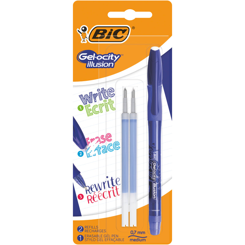 Pix cu gel BIC Gelocity Illusion cu cerneala termosensibila, 0.7 mm, albastru, 1 bucata si 2 rezerve incluse