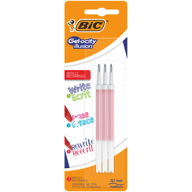 Rezerve pentru pix cu gel BIC Gelocity Illusion cu cerneala termosensibila, rosu, 3 bucati