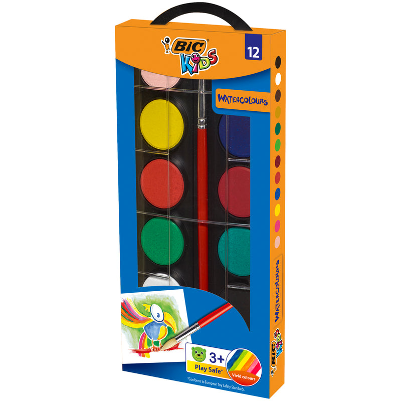 Acuarele BIC Kids, 12 culori, pensula inclusa