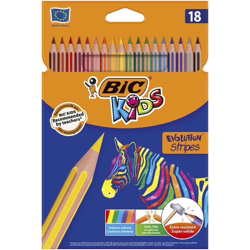 Creioane de colorat BIC Kids Evolution Stripes, 18 culori