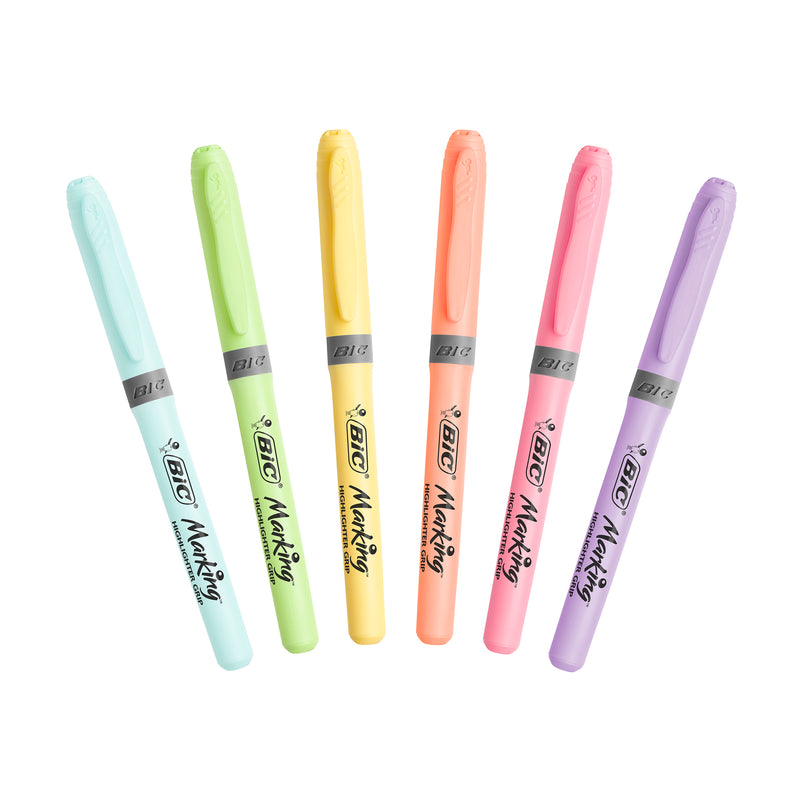 Evidentiator BIC Highlighter Grip Pastel, varf tesit, diverse culori pastel, 6 bucati