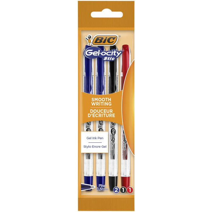 Pix cu gel BIC Gelocity Stic, 0.5 mm, albastru, negru, rosu, 4 bucati