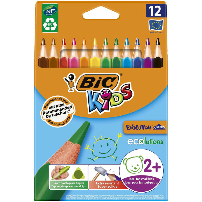 Creioane de colorat triunghiulare BIC Kids Evolution Triangle, 12 culori