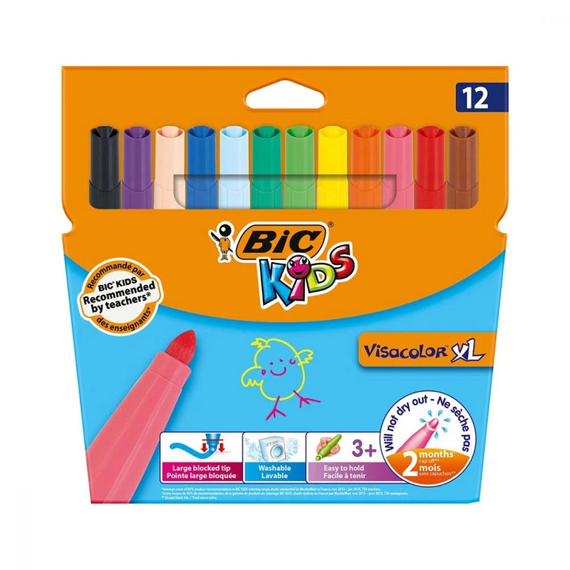 Markere de colorat BIC Kids Visacolor XL, 12 culori