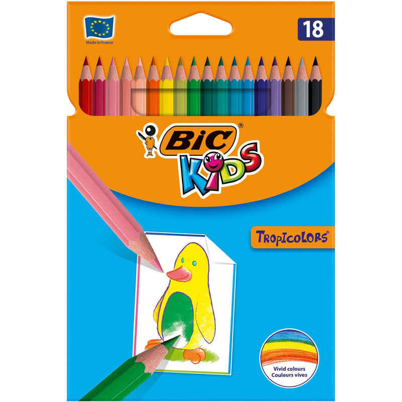 Creioane de colorat BIC Kids Tropicolors, 18 culori