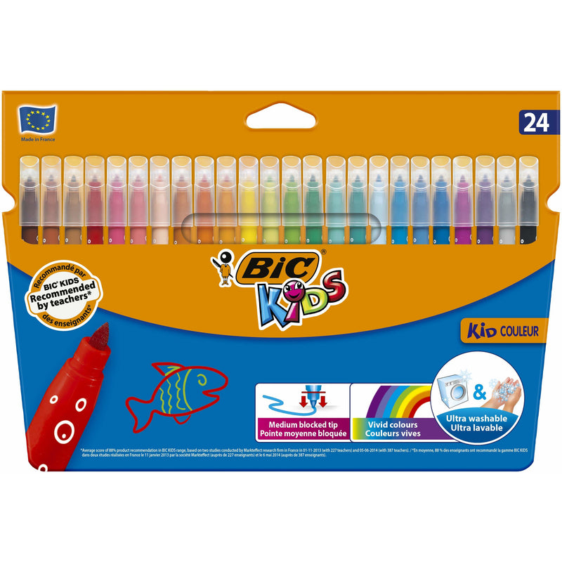 Markere de colorat BIC Kids Kid Couleur, ultralavabile, 24 culori