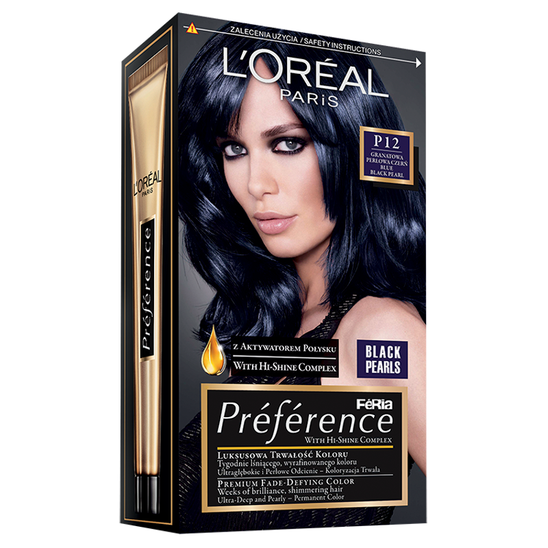 LOreal Paris Preference vopsea de par permanenta P12 Seoul, negru albastrui intens, 174 ml