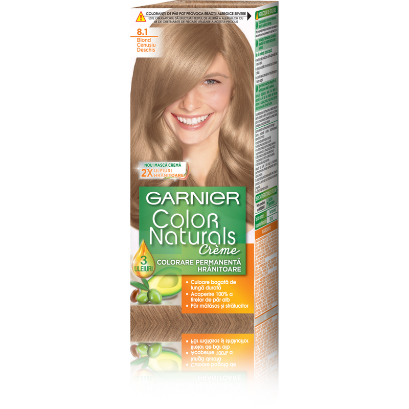 Garnier Color Naturals vopsea de par permanenta, 8.1 Blond Deschis Cenusiu, 110 ml